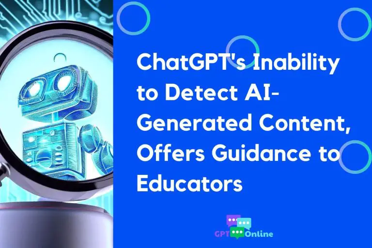 Illustrated robot beneath a magnifying glass beside a blue panel with a headline about ChatGPT, AI detection and educator guidance.