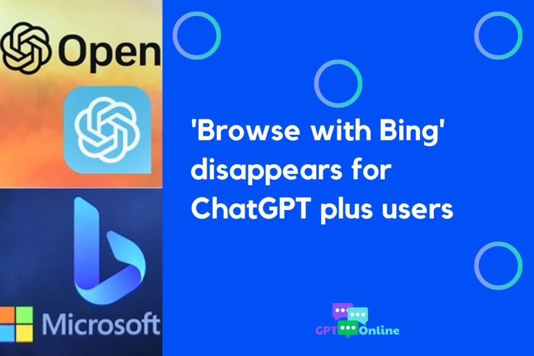 OpenAI, ChatGPT, Bing and Microsoft logos beside the historical headline “Browse with Bing disappears for ChatGPT plus users”.
