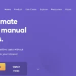 Bardeen AI 1 Historical Bardeen homepage with a purple background, manual-task automation headline, and free-access button.