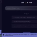 Earlier Godmode interface with an empty task field, example prompts and a fine-tuning sign-up banner